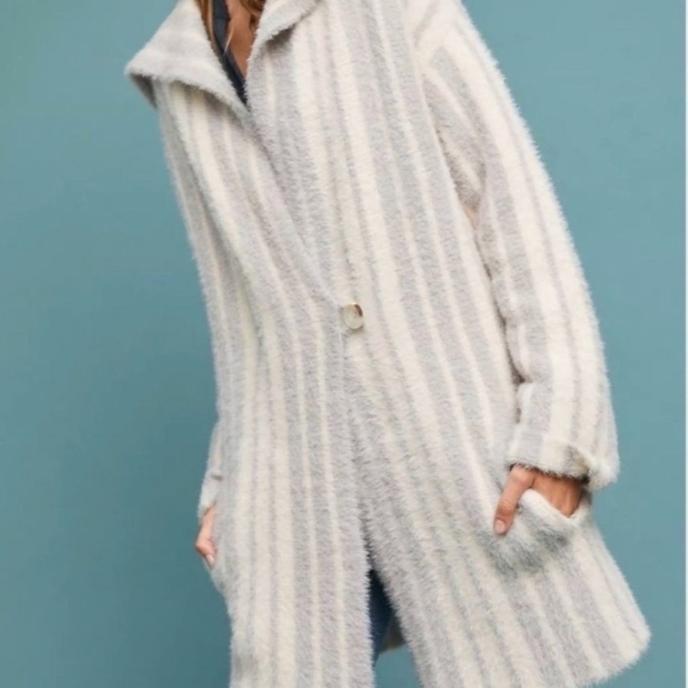 Anthropologie "Moth" Striped Cream and Bluish/Gray Coat
